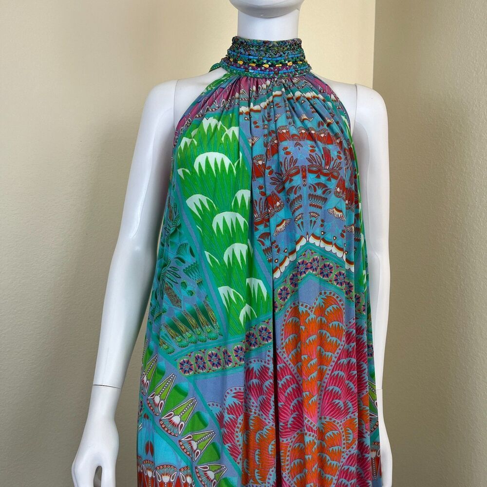 Camilla Amulet Womens Silk Multicolor Halter Maxi Dress Boho Resort Beach Summer - Picture 4 of 13